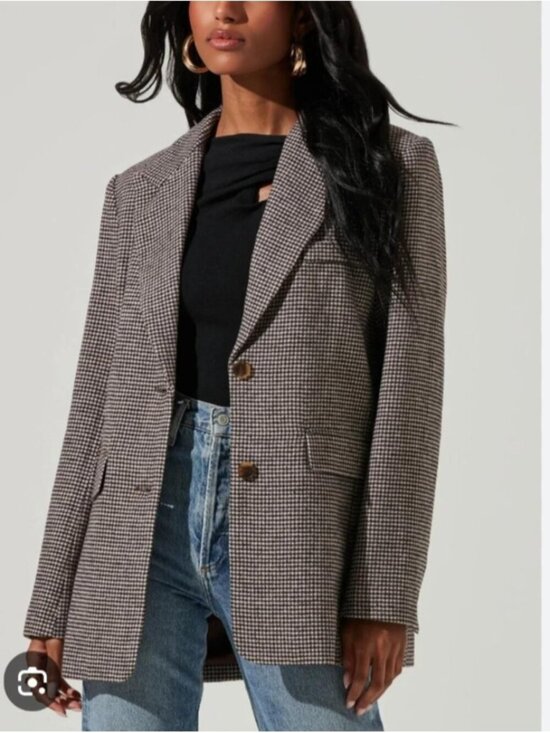 ASTR The Label Jackets & Blazers - ASTR The Label Houndstooth Blazer Women L Black White Check Tailored Jacket